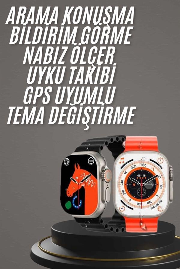Yeni Model Akıllı Saat Ultra Smart Watch Gümüş Kasa 45mm Titreşim