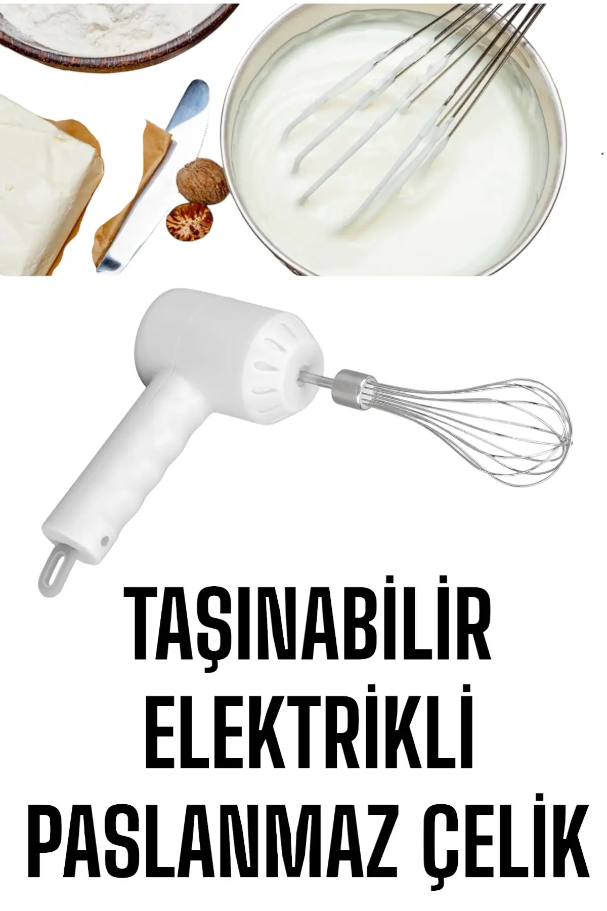 Mikser Çırpıcı Şarjlı Mini Taşınabilir Beyaz Tel Çırpıcı Paslanmaz Çelik