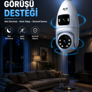Gece Görüşlü Çift Lens Wi-Fi Ampul Kamera Mobil Takip Destekli