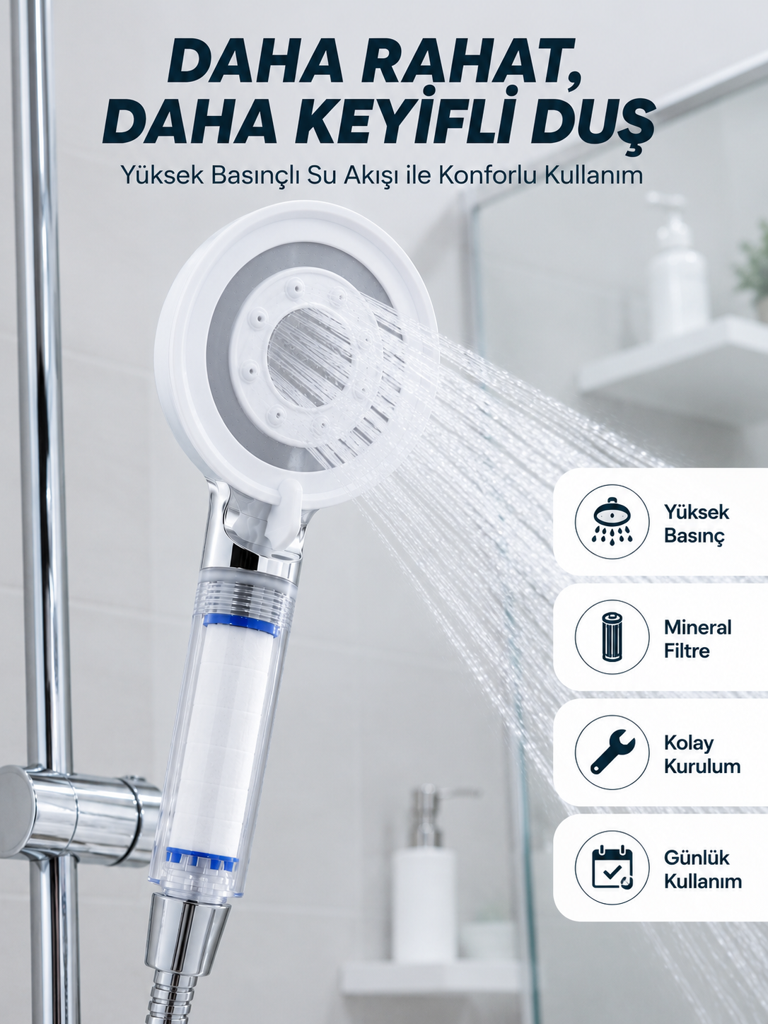 Yüksek Basınçlı Filtreli Duş Başlığı Mineral Filtreli Su Tasarruflu El Duşu