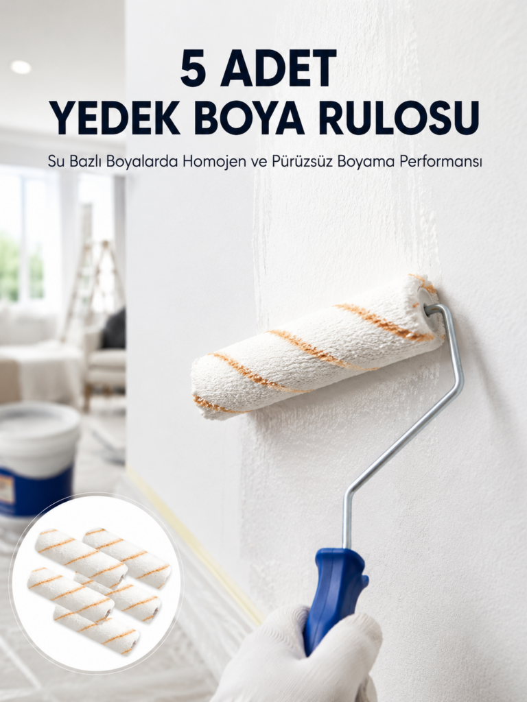 5’li Mini Rulo Boya Seti Duvar Tavan Emülsiyon Uygulama