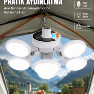 USB ve Solar Şarjlı Katlanabilir 5 Taraflı LED Lamba