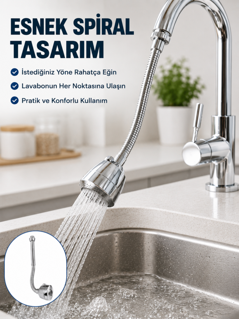 Çok Fonksiyonlu Musluk Uzatma Aparatı 360° Hareketli Krom Musluk Başlığı