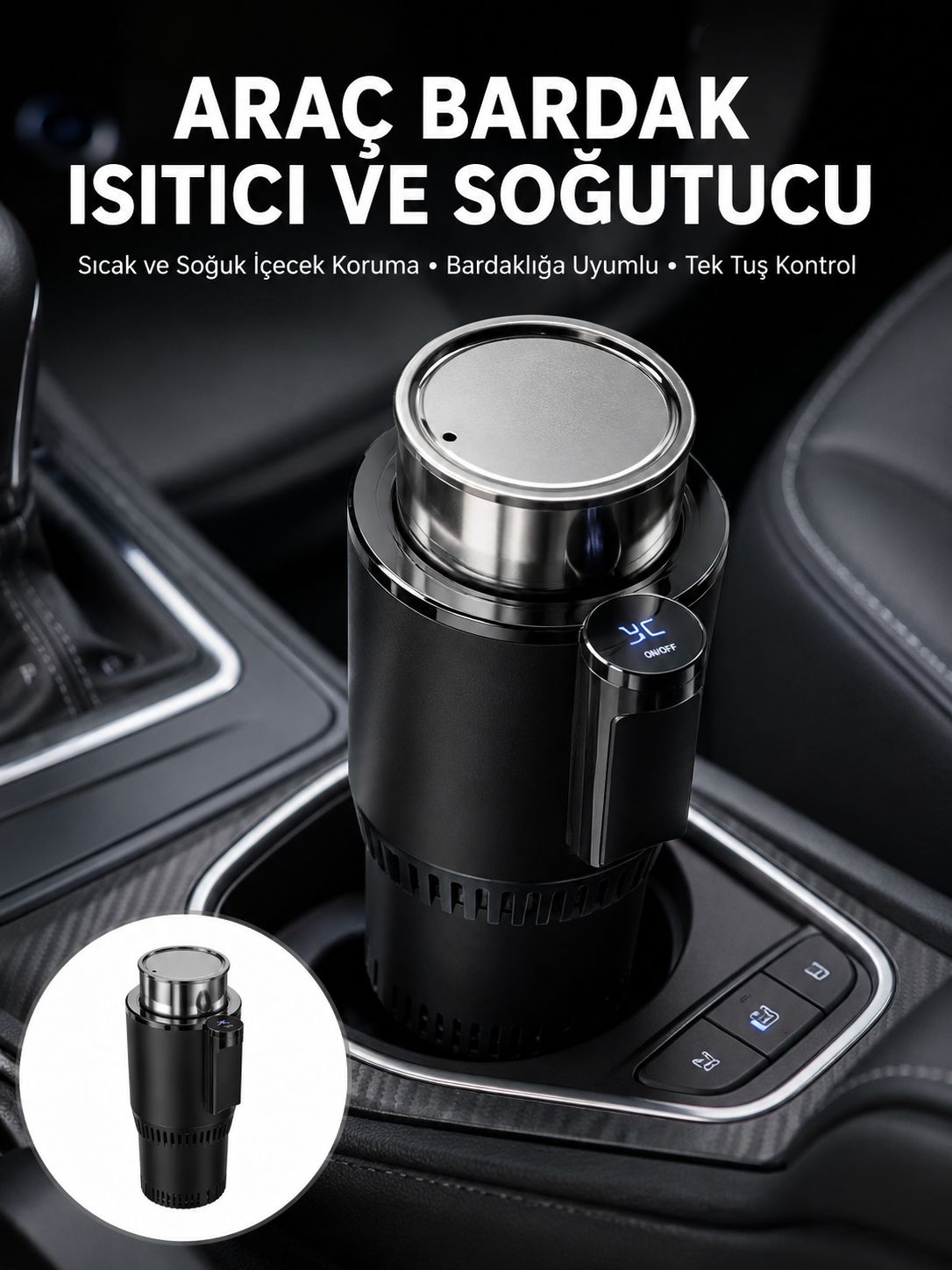 Isıtma Soğutma Özellikli Araç Bardaklığı Çakmak Girişli Akıllı Yeni Nesil