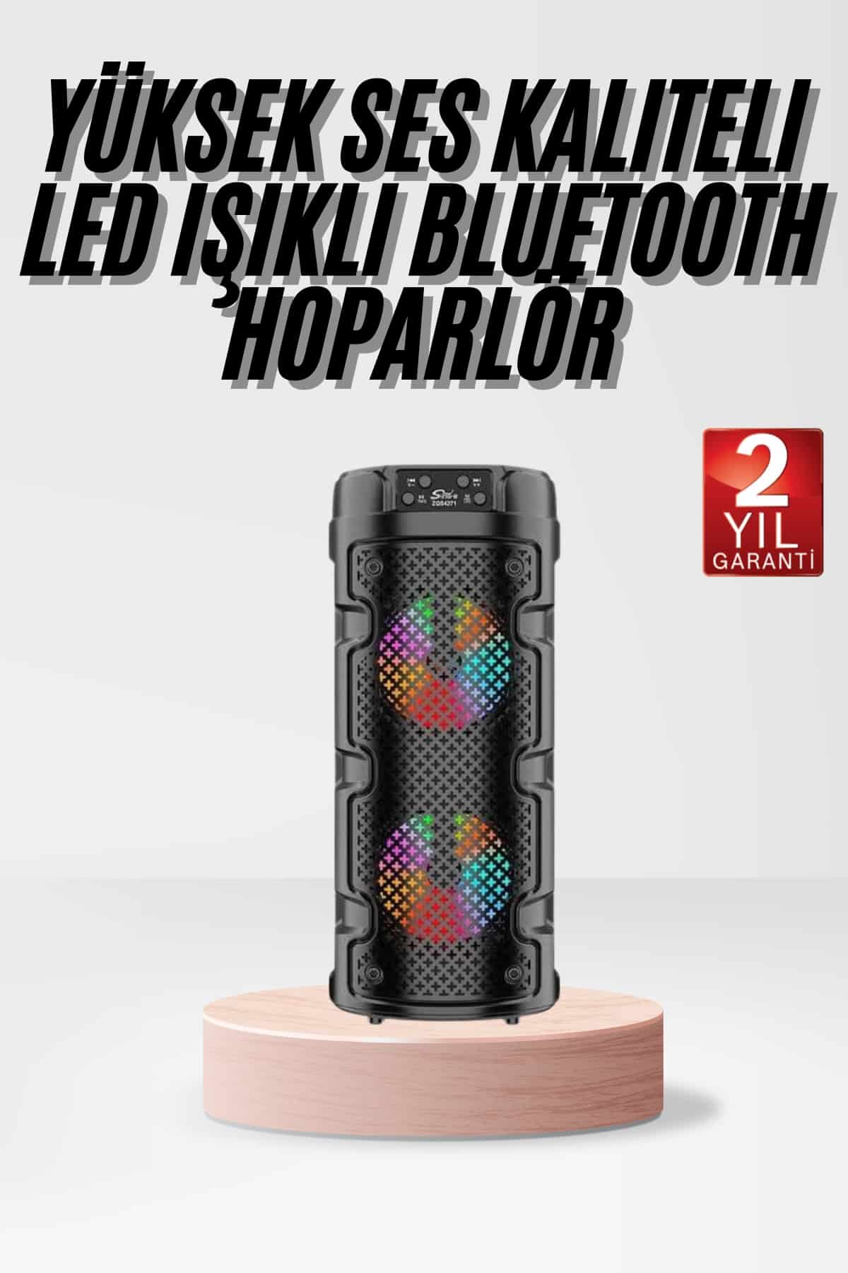 Bluetooth Hoparlör Rgb Led Işıklı Büyük Boy Yüksek Bass Çift Loblu