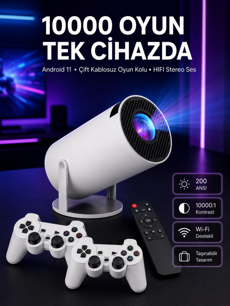 4K Wireless Çift Kollu Kumandalı Oyun Projeksiyonu Retro Video Oyunu Yeni Nesil