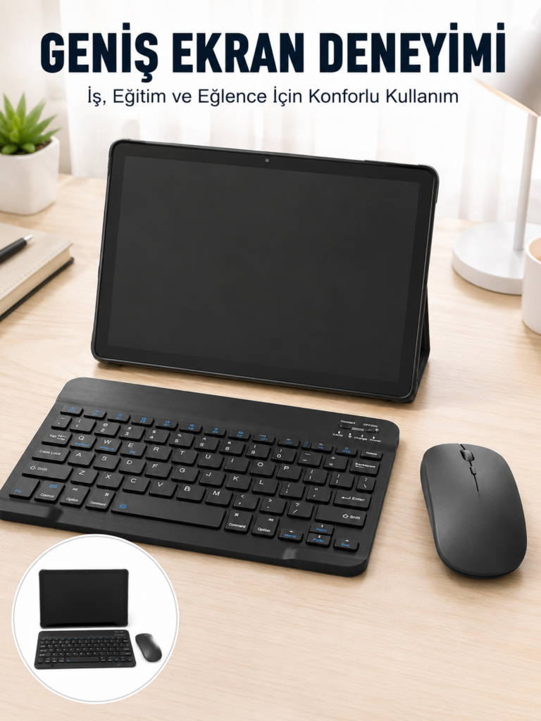 Android İşletim Sistemli SIM Kart Girişli Tablet Bluetooth Klavye Mouse Seti Mobil İnternet Destekli