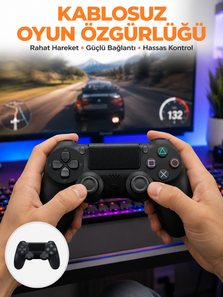 PS4 Uyumlu Kablosuz Oyun Kolu – Gerçekçi Titreşimli Geri Bildirim Yeni Nesil