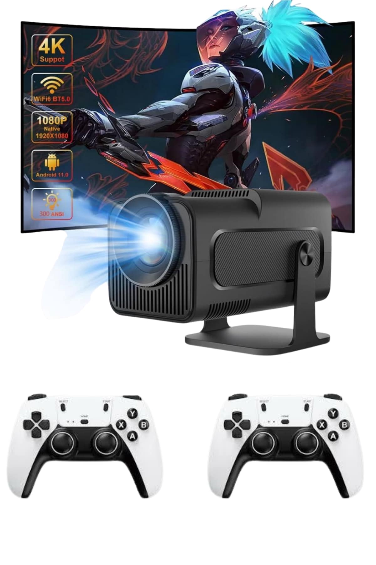 Çift Kollu Game Box Projeksiyon Cihazı Kumandalı Android Tv Dahili Hoparlör Yeni Nesil