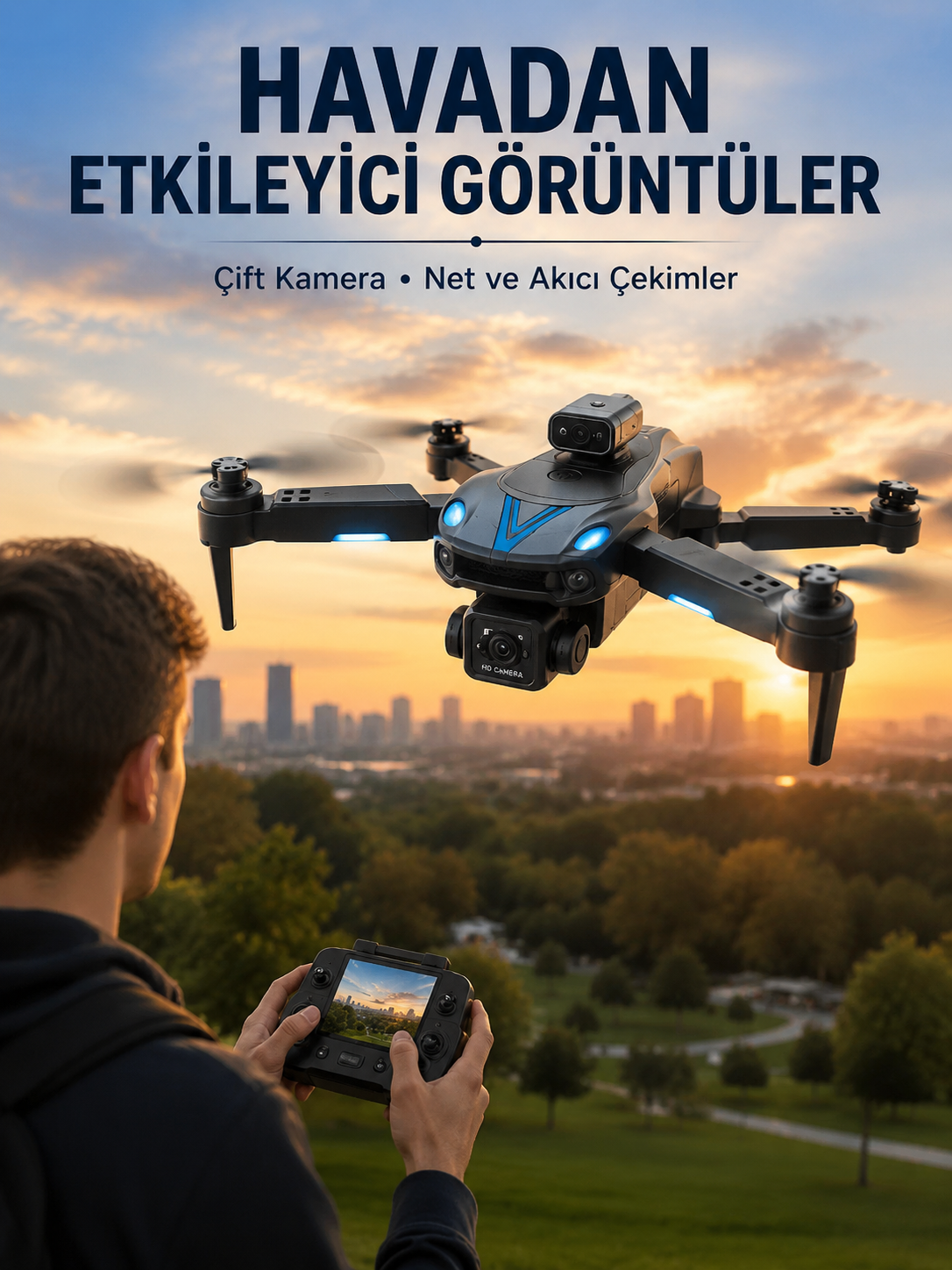 Katlanabilir Çift Kameralı Drone Uzaktan Kumandalı Hava Aracı