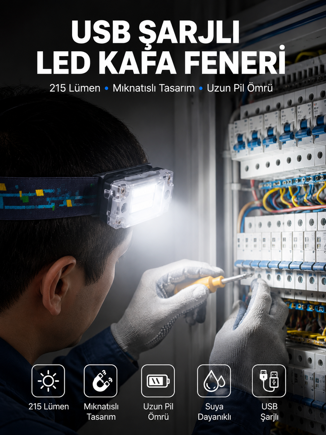 Kafa Lambası Led Fener Pratik Taşınabilir Ayarlanabilir USB Şarjlı