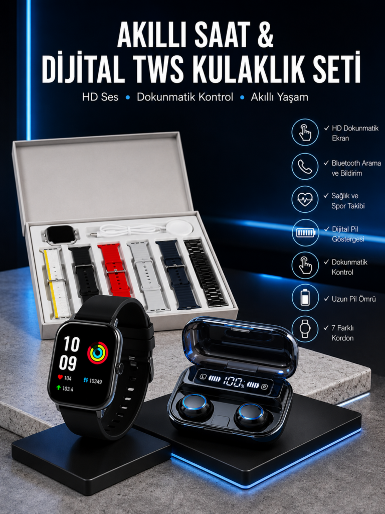 Yeni Model Akıllı Saat ve Kulaklık Kampanyası Nabızz Ölçer Bluetooth Bağlantılı Uzun Pil Ömrü