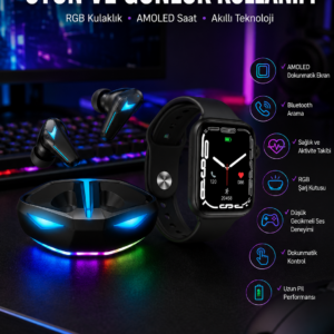 Yeni Nesil Akıllı Saat ve Kablosuz Kulaklık Kampanyası İkili Set Bluetooth Bağlantılı