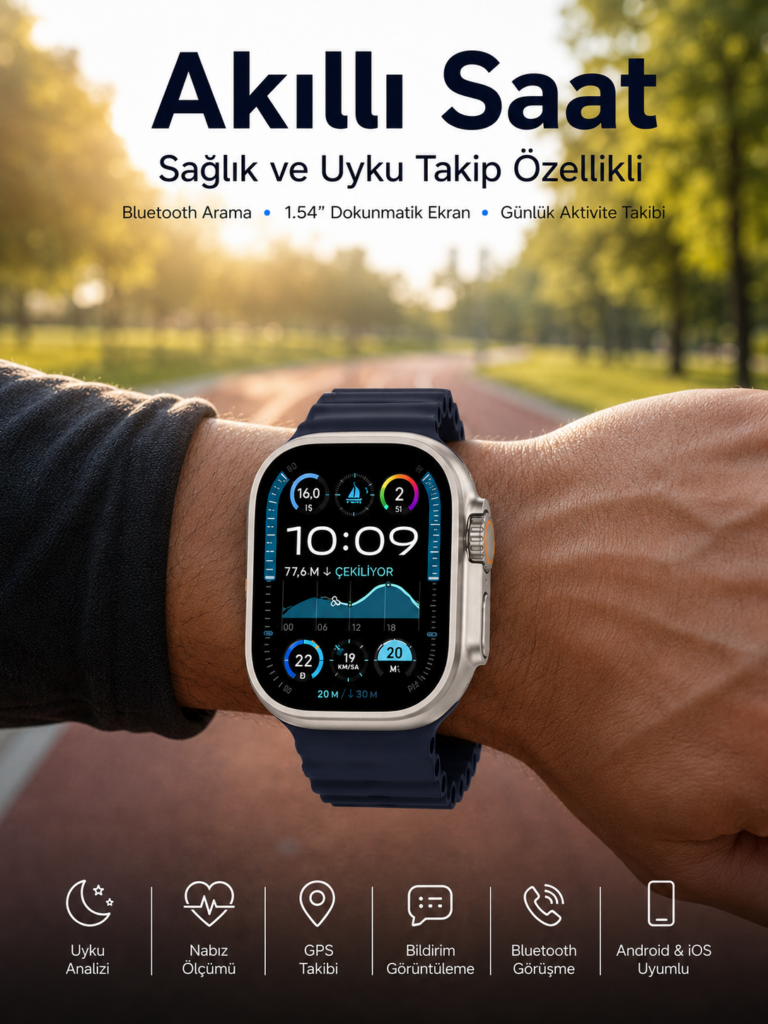 Akıllı Saat Bluetooth Bağlantılı NFC ve GPS Uyumlu Nabız Ölçer Sesli Görüşme Yeni Nesil