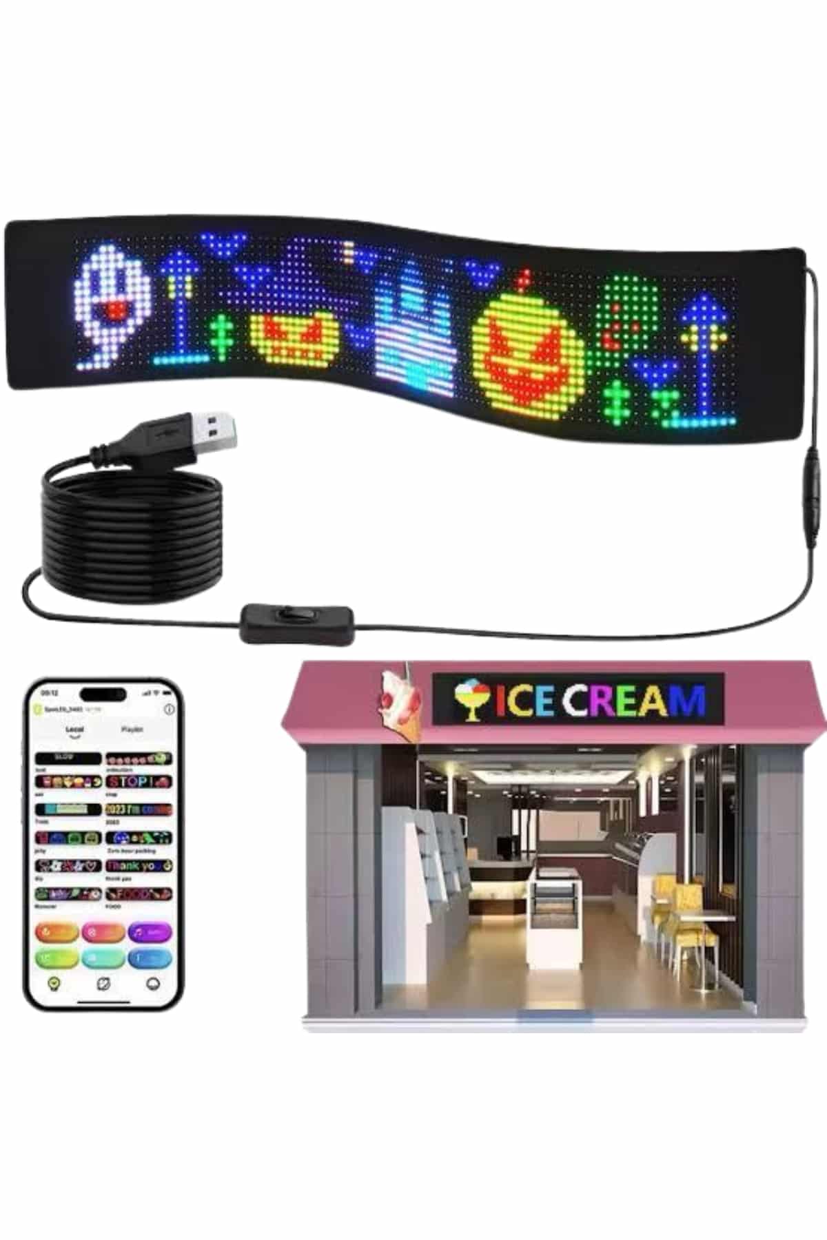 LED Matrix Panel RGB Ekran Kumandalı Araç Camına Uygun
