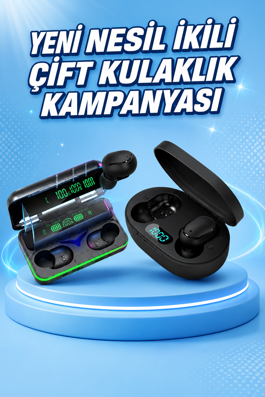 İkili Bluetooth Kulaklık Dijital Göstergeli Uzun Pil Ömrü Yüksek Ses Kaliteli