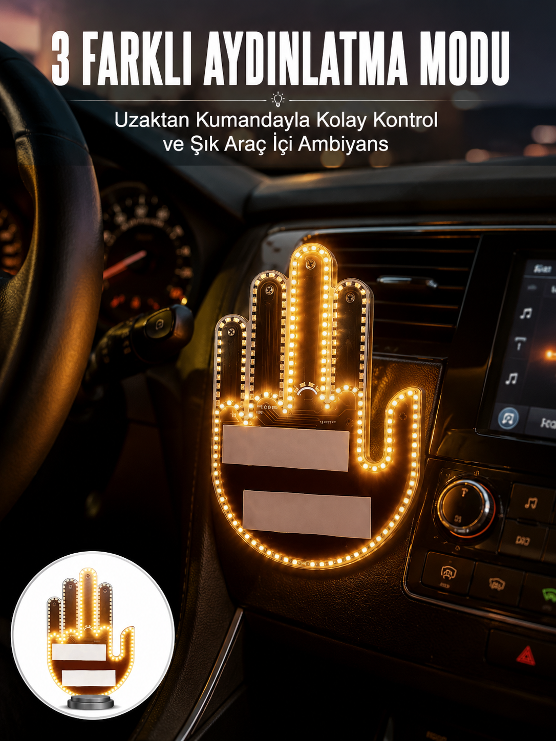 Uzaktan Kumandalı El Orta Parmak Led Araç Camına Özel Yeni Nesil
