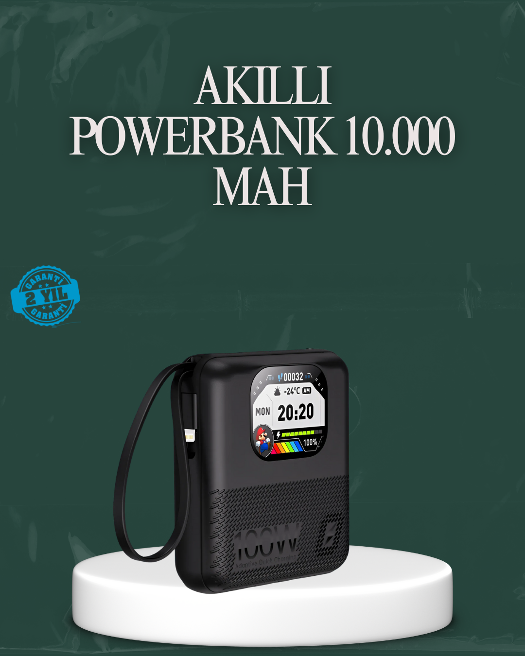 Su Geçirmez 10000 mAh Powerbank ve Akıllı Saat Özellikli Taşınabilir Şarj