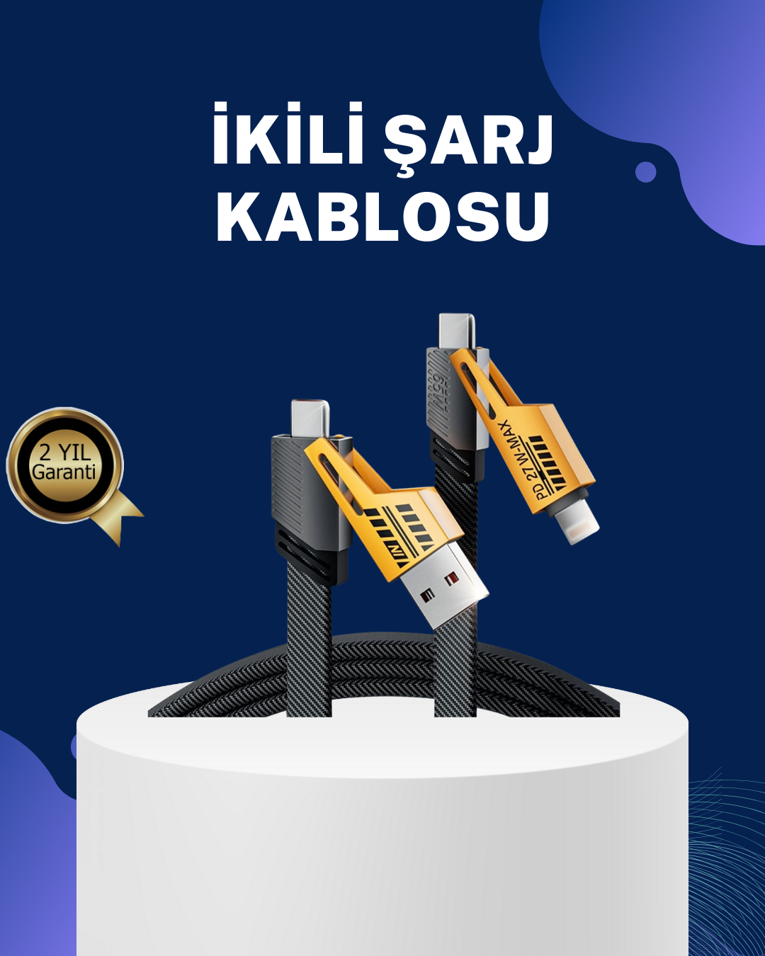 Örgülü Tasarım 4’ü 1 Arada USB-C Lightning Hızlı Şarj Kablosu