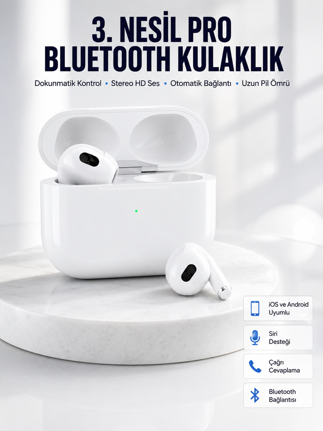Bluetooth Kulaklık 3. Nesil Ios Android Uyumlu Yeni Nesil Wireless Charge