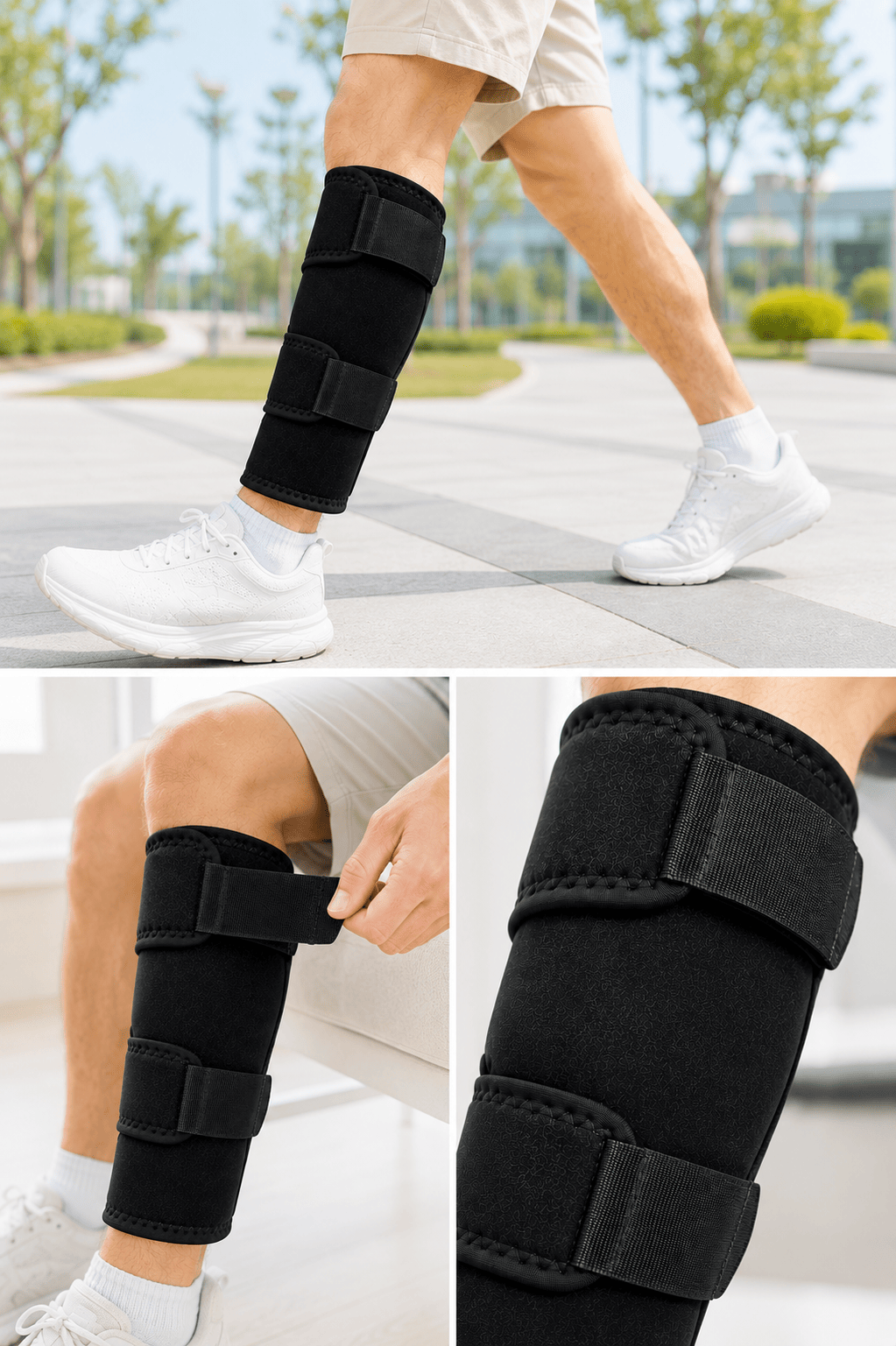 Ayarlanabilir Baldır Desteği Siyah Çift Bantlı Spor ve Yürüyüş Baldırlığı