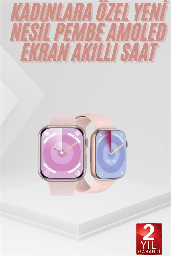 Pembe Akıllı Saat 49mm iOS & Android Uyumlu Arama Özellikli