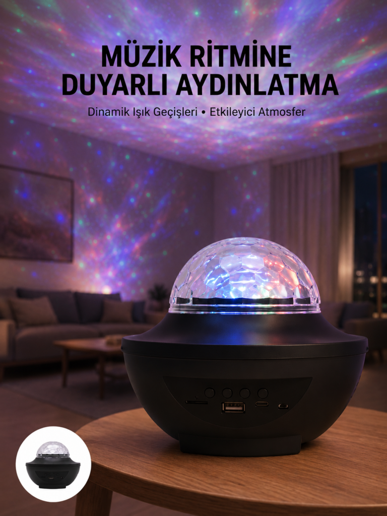 Çok Renkli Projektör Lamba Disko Topu Gece Lambası Kablosuz