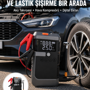 Araç İçin 4 Fonksiyonlu Akü Takviye ve Lastik Şişirme Cihazı Yeni Nesil