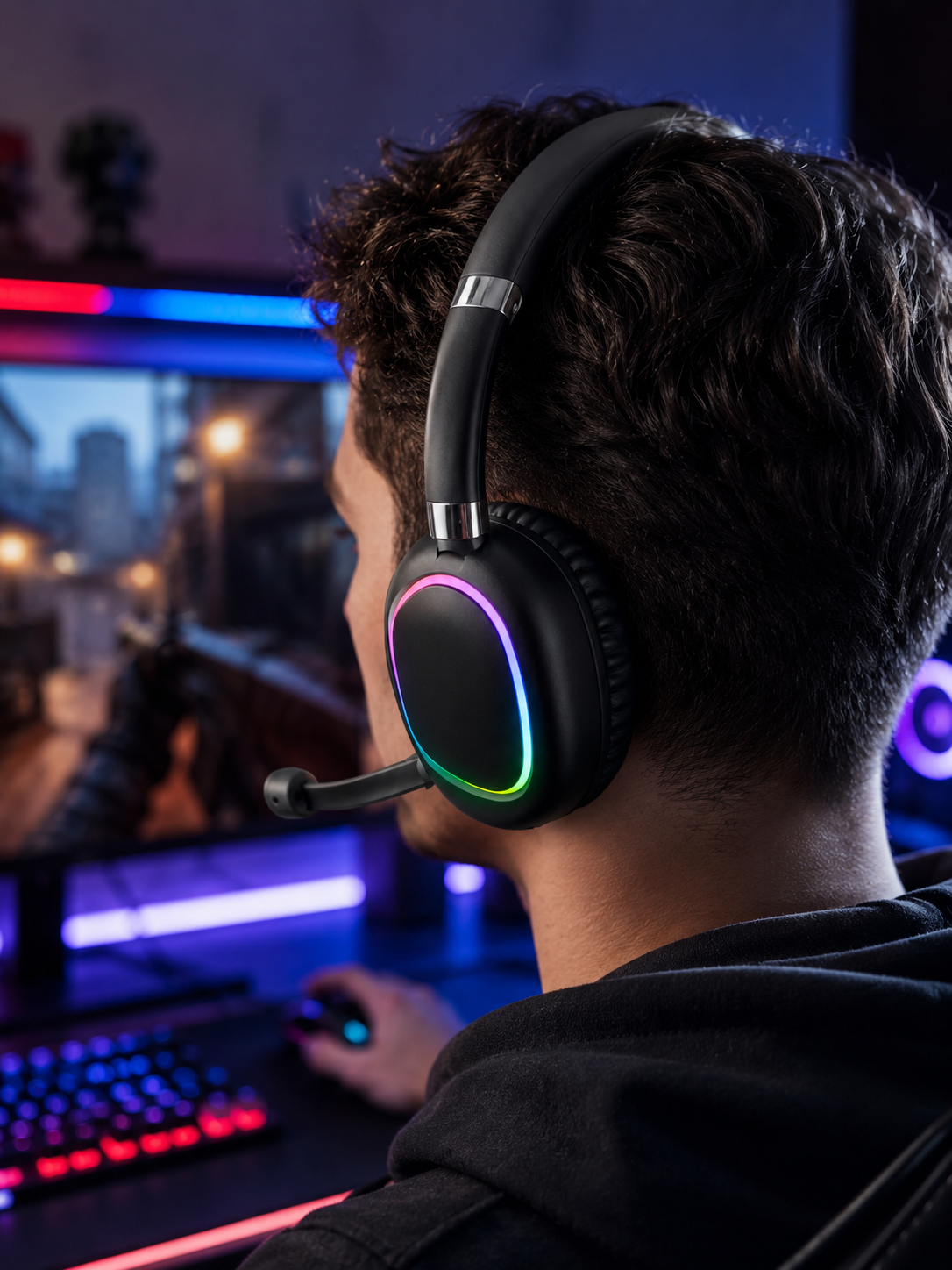 Bluetooth 5.0 Kablosuz Kulak Üstü Kulaklık Mikrofonlu RGB Aydınlatmalı
