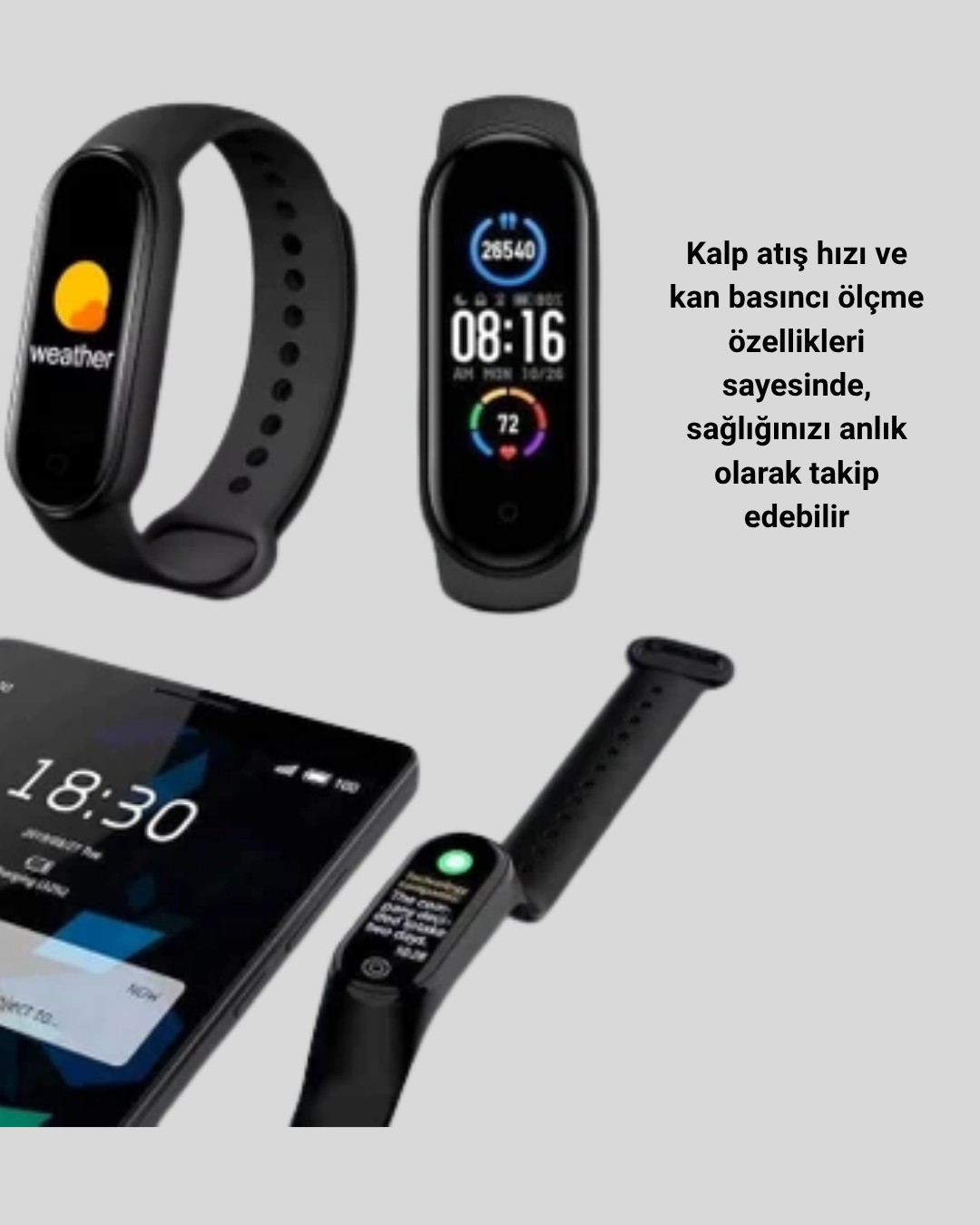 Akıllı Spor Bilekliği – Kalp Atış, Kan Basıncı, Uyku Takip ve Bildirim Özellikli