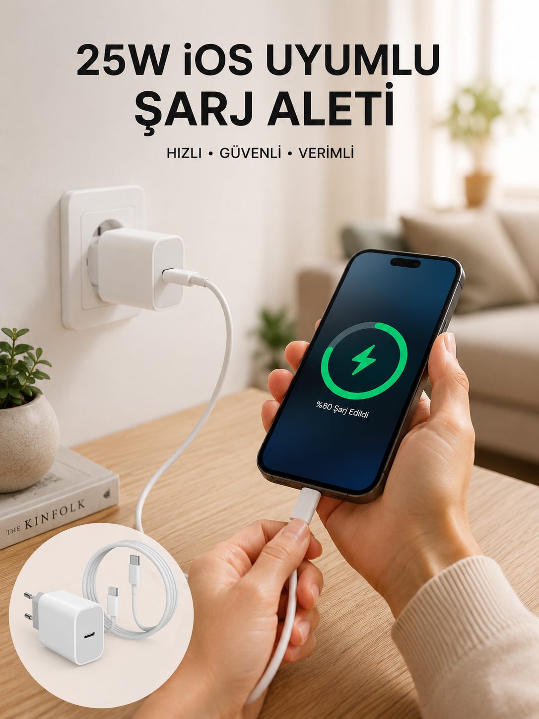 Type-C Hızlı Şarj Özellikli Cihazı USB-C Kablo Dahil
