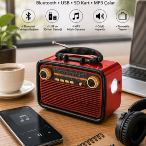 Nostaljik Radyo Bluetooth Bağlantılı Müzik Kutusu Ahşap
