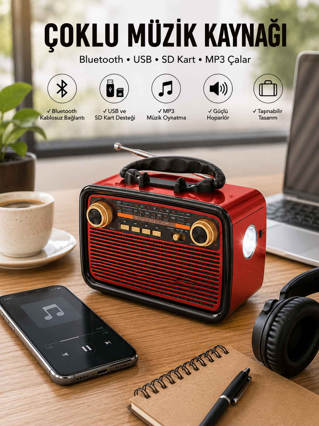 Nostaljik Radyo Bluetooth Bağlantılı Müzik Kutusu Ahşap