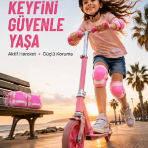 Çocuk Koruyucu Pembe Çocuk Koruyucu Spor Seti Dizlik Dirseklik El Bilek Koruyucu