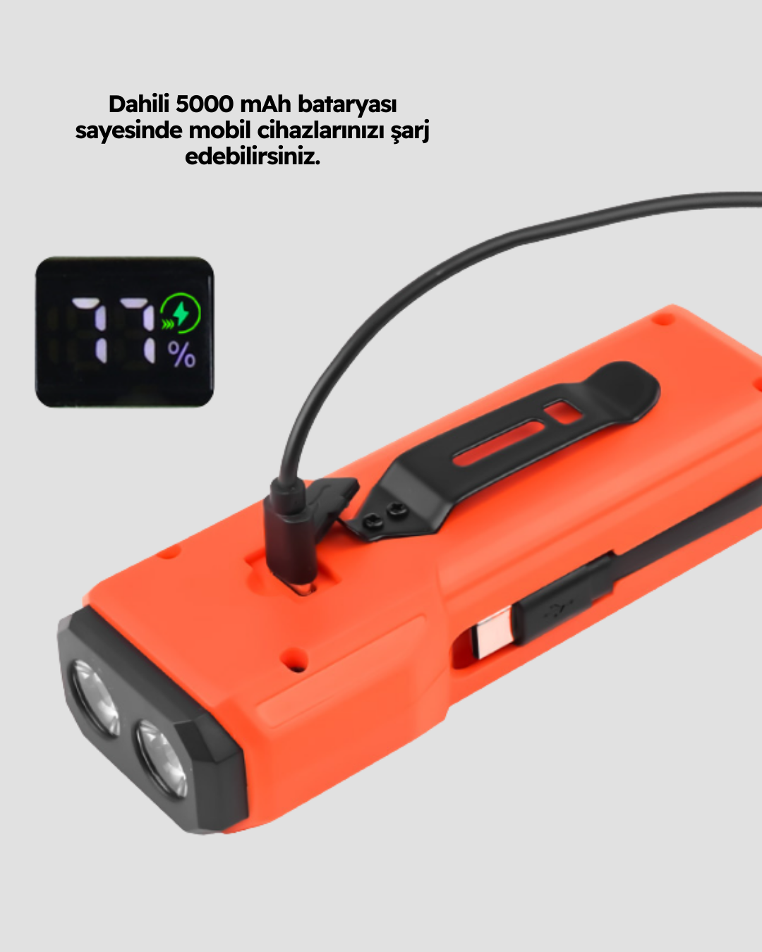5000 mAh Bataryalı Bisiklet Farı COB Çakar Çok Fonksiyonlu Yeni Nesil