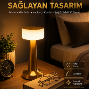 Kablosuz Renkli Masa ve Gece Lambası Altın Rengi Dokunmatik Led Lamba