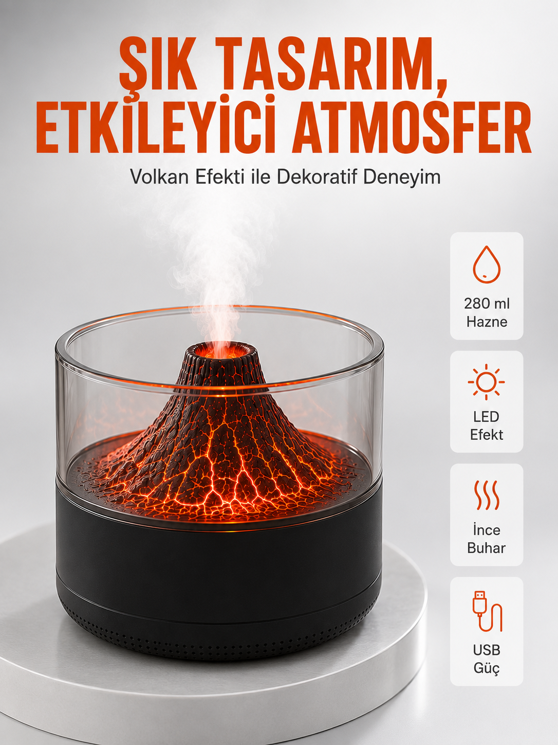 Su Hazneli LED Işıklı Aromaterapi Difüzörü