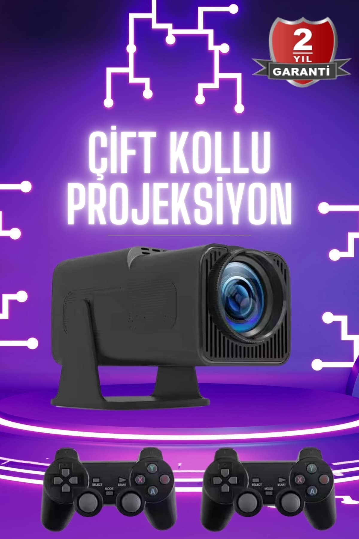 Taşınabilir Çift Kollu Projeksiyon Cihazı Full HD 1080P 4K Gamepad