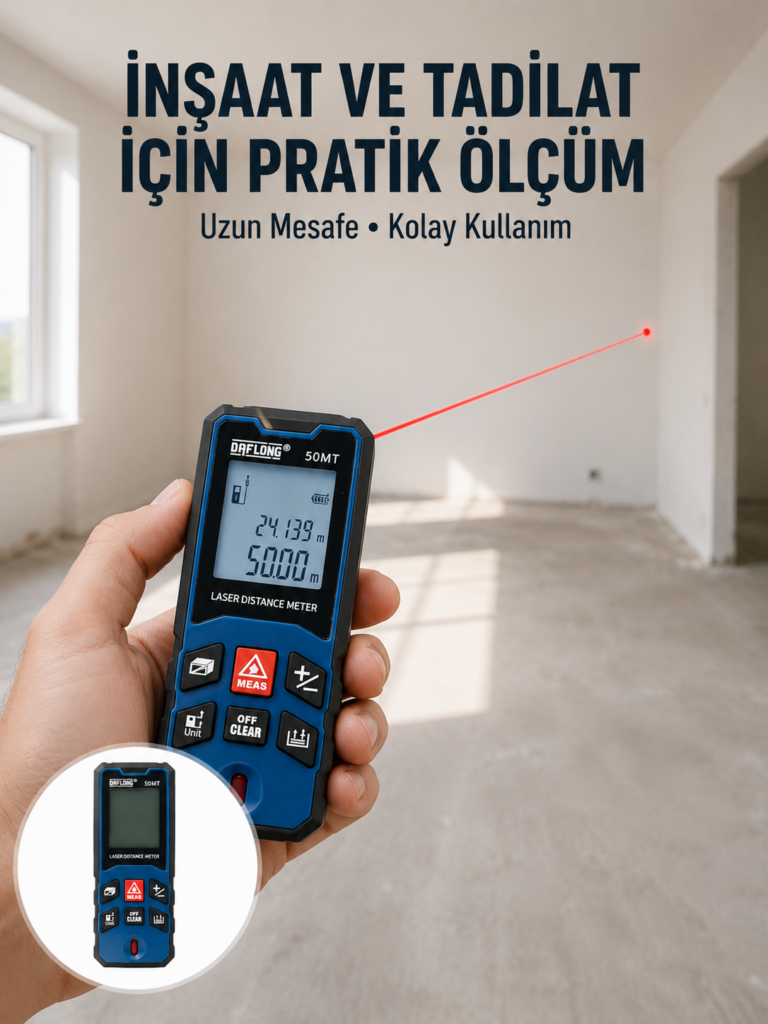 Dijital Lazer Mesafe Ölçüm Cihazı İnşaat ve Ev Kullanımı Yeni Nesil