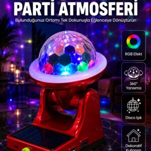 360° RGB LED Disco Işığı Ayarlanabilir Başlıklı Güneş Enerjili Projektör Lamba