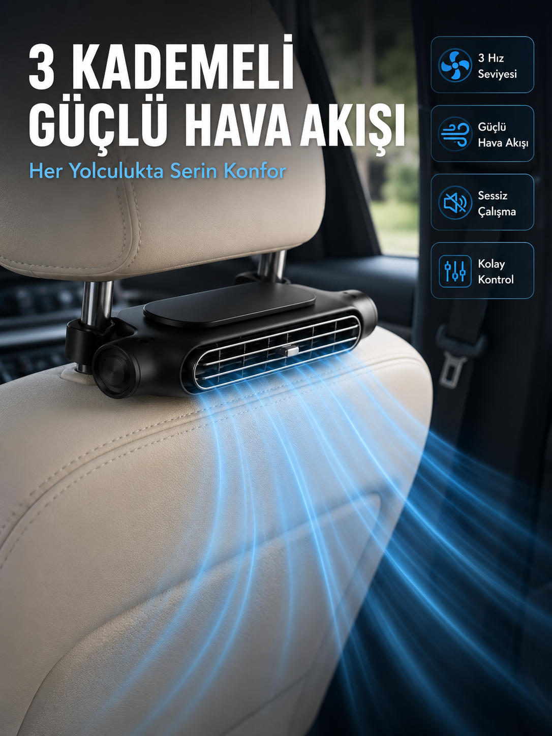 Taşınabilir Araç Koltuk Fanı Sessiz Çalışan USB Şarjlı Boyun Soğutucu