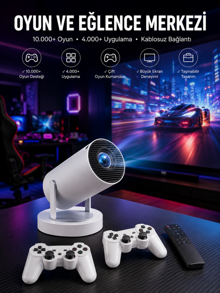 Projeksiyon Cihazı Video Oyun Konsolu Projektör Taşınabilir Ayaklı Çift Kollu 4K Çözünürlüklü