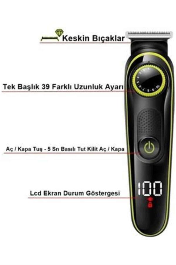 Unısex Çok Fonksiyonlu Bakım Seti Led Göstergeli Tıraş Makinesi Saç Sakal Vücut