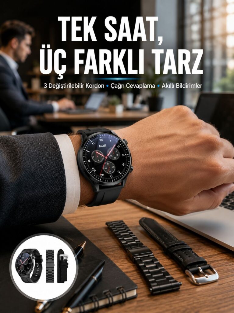 Akıllı Saat Yeni Nesil Üç Kordonlu Nabız Ölçer Çağrı Cevaplama Yeni Nesil