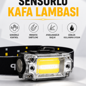 Sensör Kontrollü Şarjlı Beyaz LED Kafa Lambası ve El Feneri