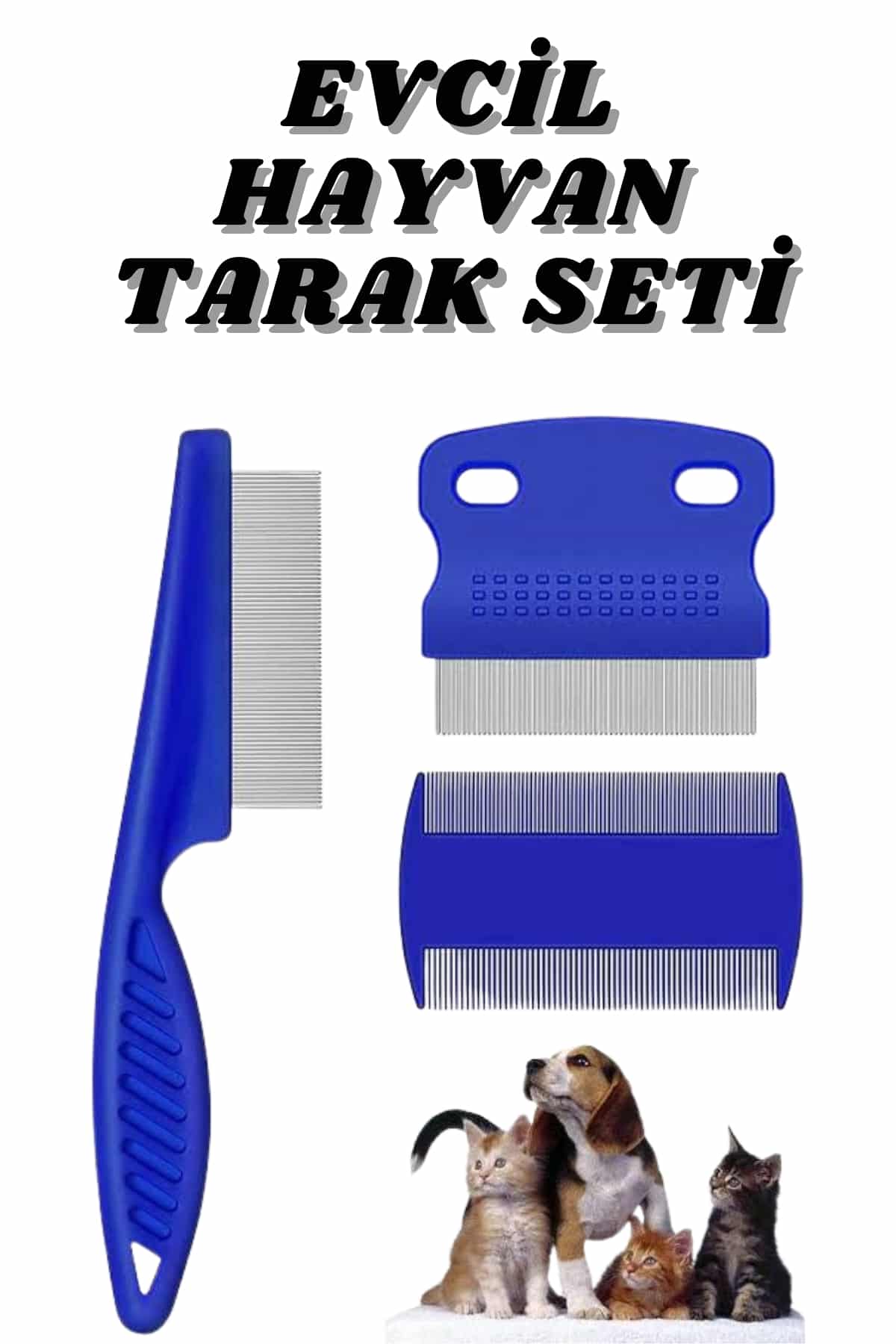 Paslanmaz Çelik Bıçaklı 4'lü Evcil Hayvan Bit Tarağı Seti