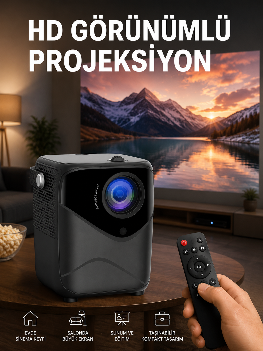 Yüksek HD Görünümlü Taşınabilir Projeksiyon Cihazı