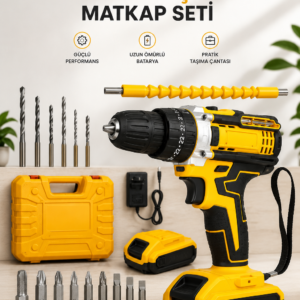 24 Parça Çift Bataryalı Şarjlı Matkap Seti 24W Motor ve Otomatik Mil Kilitli Tasarım