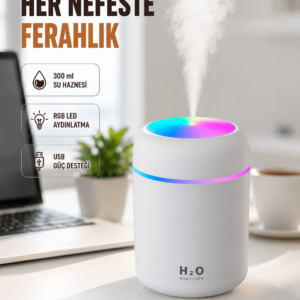 ABS Gövdeli 300ml USB Nemlendirici – Beyaz, Gri, Pembe Renk