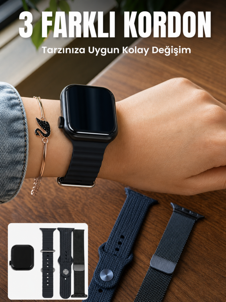 AMOLED Ekranlı Bluetooth Aramalı 3 Kordonlu Akıllı Saat